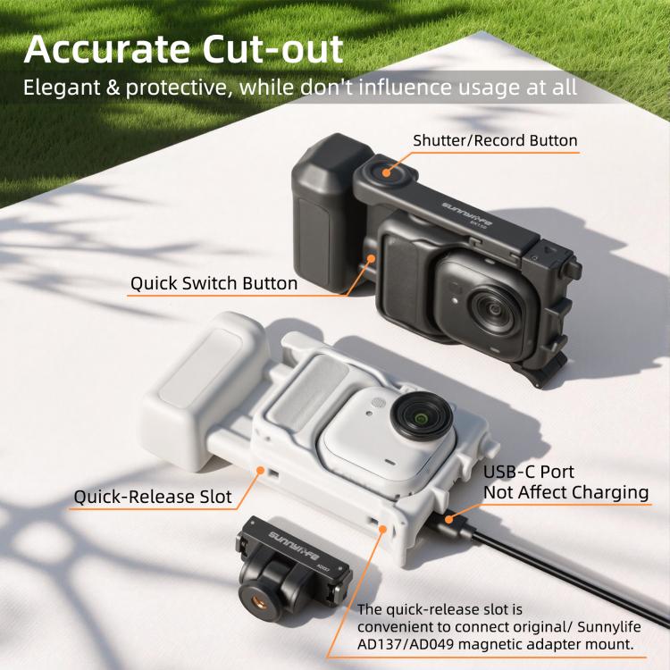 For Insta360 GO Ultra Sunnylife Street Photography Handle Ergonomic Hand Grip Quick Release Shutter Handle, For Insta360 GO Ultra (Black), For Insta360 GO Ultra (White) - ORIWHIZDJI & Insta360 AccessoriesInsta360 GO SeriesSticks & Grips