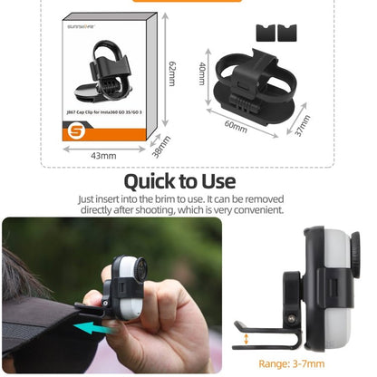 For Insta360 GO3 / GO 3S Sunnylife Baseball Hat Clip Mount Baseball Cap Clamp Quick Release Mount Camera POV Vlog Holder, Baseball Hat Clip - ORIWHIZDJI & Insta360 AccessoriesInsta360 GO SeriesMounts