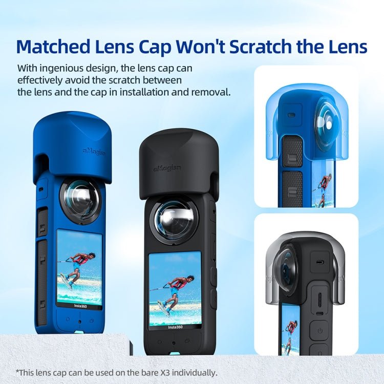 For Insta360 X3 AMagisn Body Silicone Protective Cover, Body+Lens Case (Black), Body+Lens Case (Blue), Body Case (black), Body Case (Blue), Lens Case (Black), Lens Case (Blue) - ORIWHIZaMagisnDJI & Insta360 AccessoriesInsta360 X Series