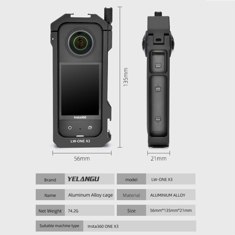 For Insta360 X3 YELANGU LW - ONE X3 Metal Cage Extended Frame Case, LW - ONE X3 - ORIWHIZDJI & Insta360 AccessoriesInsta360 X SeriesProtection & Cases