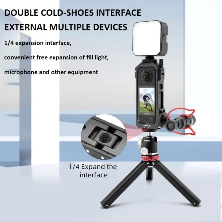 For Insta360 X3 YELANGU LW - ONE X3 Metal Cage Extended Frame Case, LW - ONE X3 - ORIWHIZDJI & Insta360 AccessoriesInsta360 X SeriesProtection & Cases