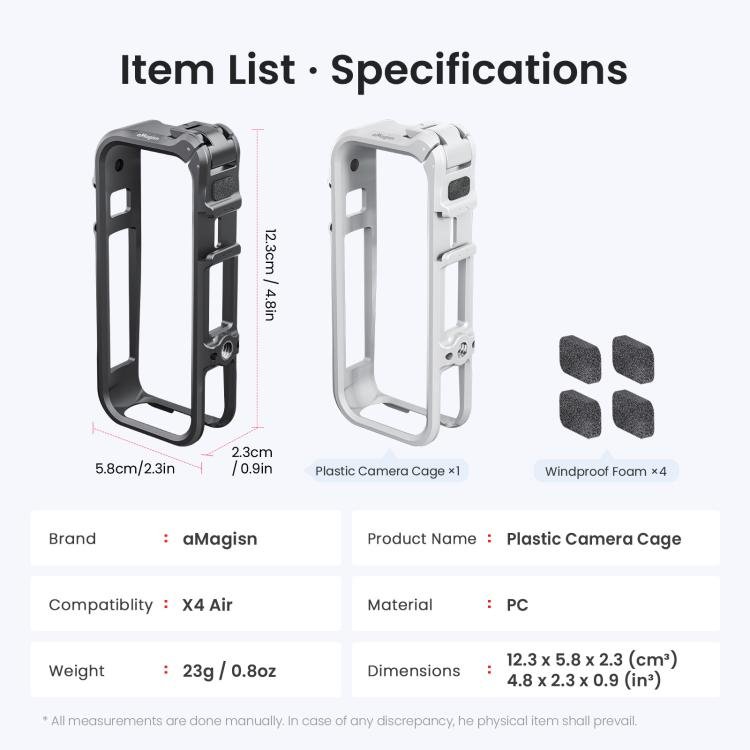 For Insta360 X4 Air AMagisn Camera Cage Plastic Expansion Frame With Windproof Foam - ORIWHIZaMagisnDJI & Insta360 AccessoriesInsta360 X Series