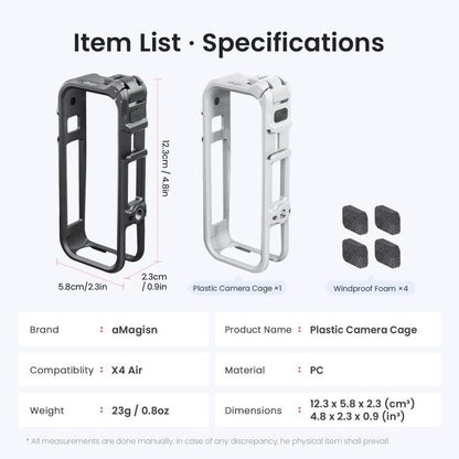 For Insta360 X4 Air AMagisn Camera Cage Plastic Expansion Frame With Windproof Foam - ORIWHIZaMagisnDJI & Insta360 AccessoriesInsta360 X Series