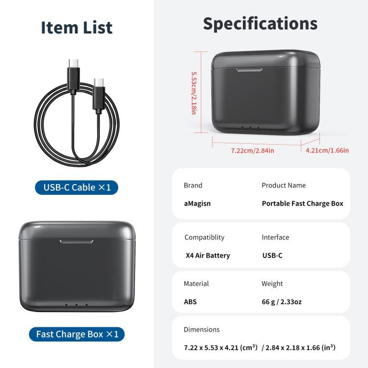 For Insta360 X4 Air AMagisn Fast Charging Case Portable Battery Charger And Storage Box, PM14 - ORIWHIZaMagisnDJI & Insta360 AccessoriesInsta360 X Series