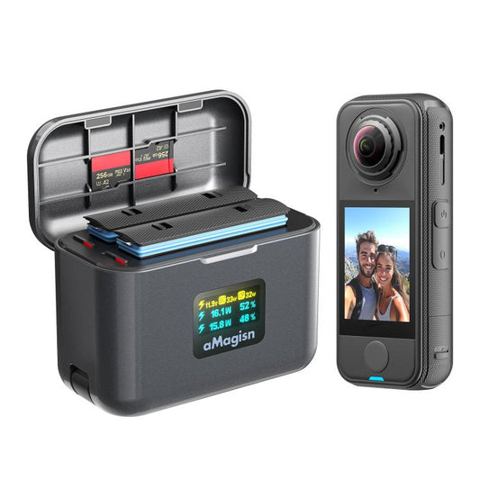 بطارية Insta360 X4 Air، علبة شحن سريع aMagisn بقوة 36 واط مع شاشة ملونة وكابل USB-C مدمج، PM13 - ORIWHIZaMagisn، ملحقات DJI وInsta360، سلسلة Insta360 X