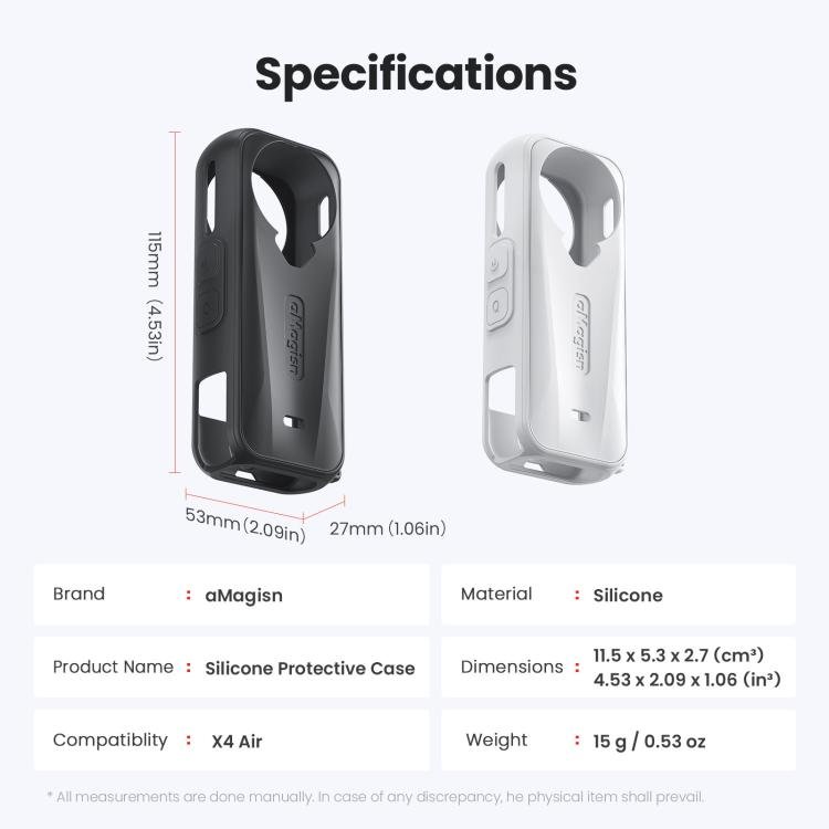 For Insta360 X4 Air Camera, aMagisn Silicone Case Black, aMagisn Silicone Case Gray, aMagisn Silicone Case & Lens Cap Black, aMagisn Silicone Case & Lens Cap Gray - ORIWHIZaMagisnDJI & Insta360 AccessoriesInsta360 X Series