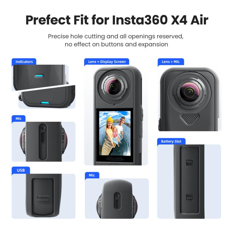 For Insta360 X4 Air Camera, aMagisn Silicone Case Black, aMagisn Silicone Case Gray, aMagisn Silicone Case & Lens Cap Black, aMagisn Silicone Case & Lens Cap Gray - ORIWHIZaMagisnDJI & Insta360 AccessoriesInsta360 X Series