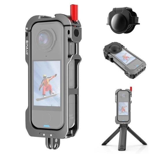 Para Insta360 X4 Air PULUZ Jaula protectora de metal Marco de expansión con bases de zapata fría y tapa de lente, Para tapa de lente Insta360 X4 Air - ORIWHIZDJI y accesorios Insta360 Serie X Protección y estuches