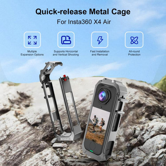 Para Insta360 X4 Air PULUZ Estructura protectora de metal con base de zapata fría expandible, para Insta360 X4 Air - ORIWHIZDJI y accesorios Insta360 Serie X Protección y estuches