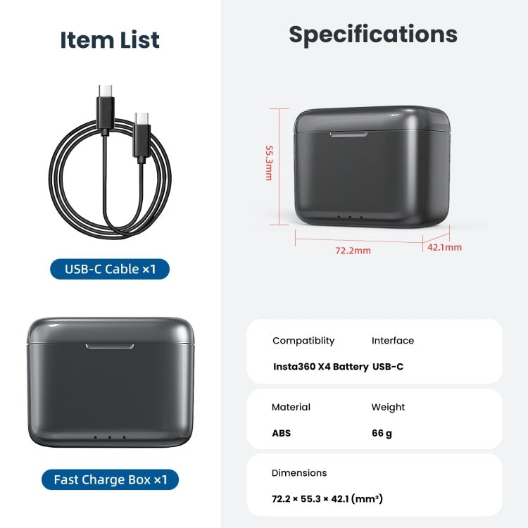 For Insta360 X4 AMagisn Battery Fast Charge Charging Box Sports Camera Accessories, For Insta360 X4 - ORIWHIZaMagisnDJI & Insta360 AccessoriesInsta360 X Series