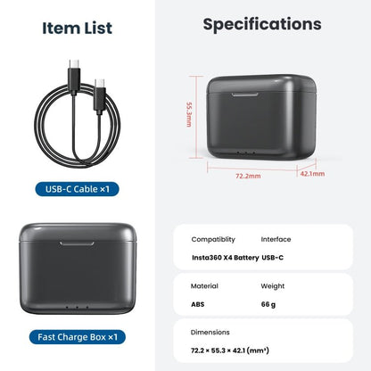 For Insta360 X4 AMagisn Battery Fast Charge Charging Box Sports Camera Accessories, For Insta360 X4 - ORIWHIZaMagisnDJI & Insta360 AccessoriesInsta360 X Series