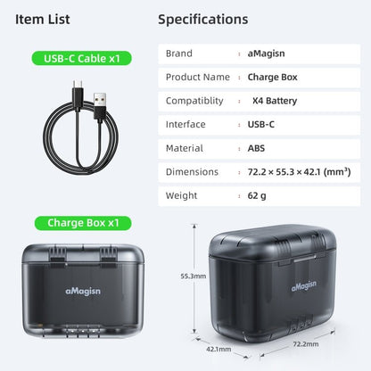 For Insta360 X4 AMagisn Dual Battery Charging Box Transparent Battery Storage Compartment, For Insta360 X4 Transparent - ORIWHIZaMagisnDJI & Insta360 AccessoriesInsta360 X Series