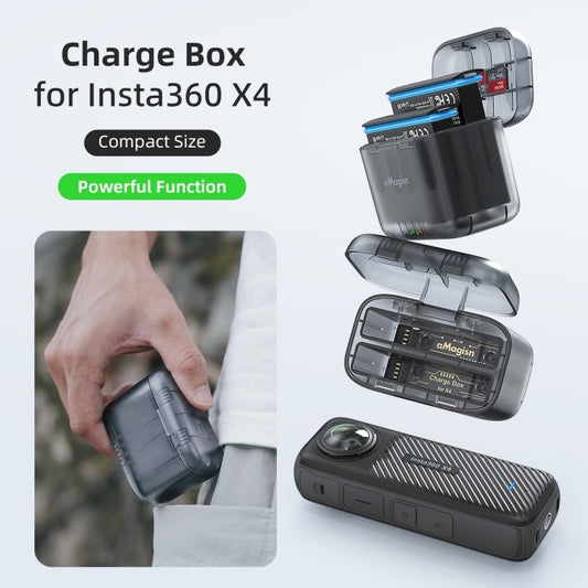 صندوق شحن بطاريتين مزدوجتين من Amagisn، حجرة تخزين بطارية شفافة، لكاميرا Insta360 X4 الشفافة - ORIWHIZaMagisnDJI وملحقات Insta360 وسلسلة Insta360 X