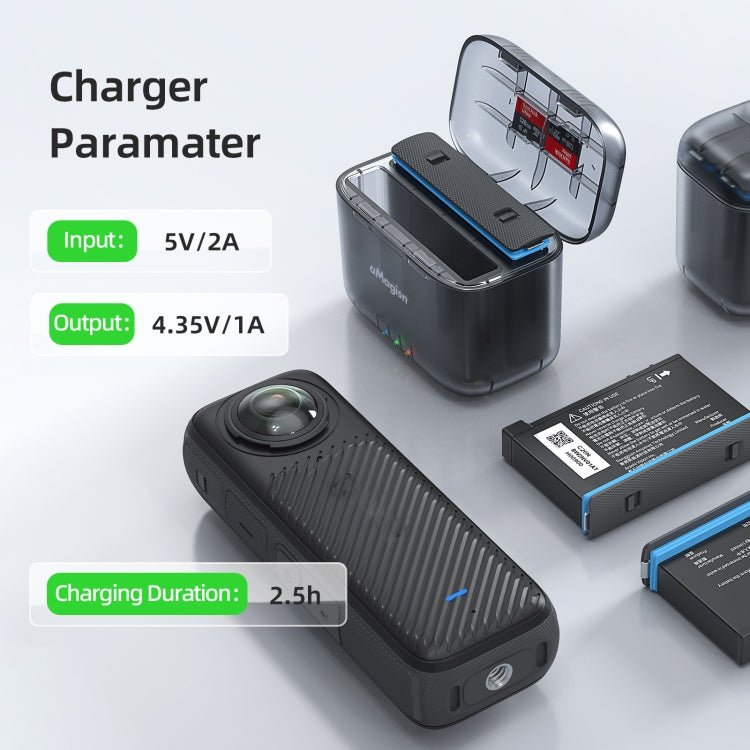 For Insta360 X4 AMagisn Dual Battery Charging Box Transparent Battery Storage Compartment, For Insta360 X4 Transparent - ORIWHIZaMagisnDJI & Insta360 AccessoriesInsta360 X Series