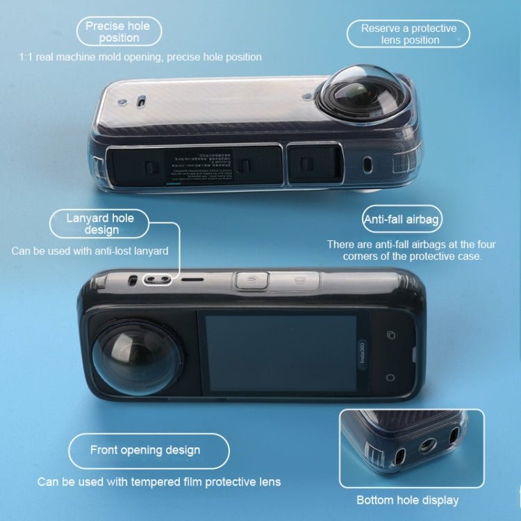 For Insta360 X4 Clear 1.5mm Soft TPU Protective Case, Single Cover, With Hand Strap, With Neck Strap - ORIWHIZDJI & Insta360 AccessoriesInsta360 X SeriesProtection & Cases