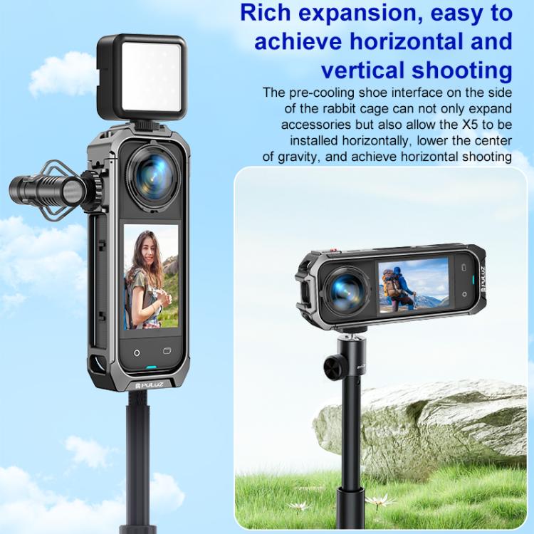 For Insta360 X4 PULUZ Aluminum Alloy Protective Cage Rig Expand Cold Shoe Housing Frame, For Insta360 X5 - ORIWHIZDJI & Insta360 AccessoriesInsta360 X SeriesProtection & Cases
