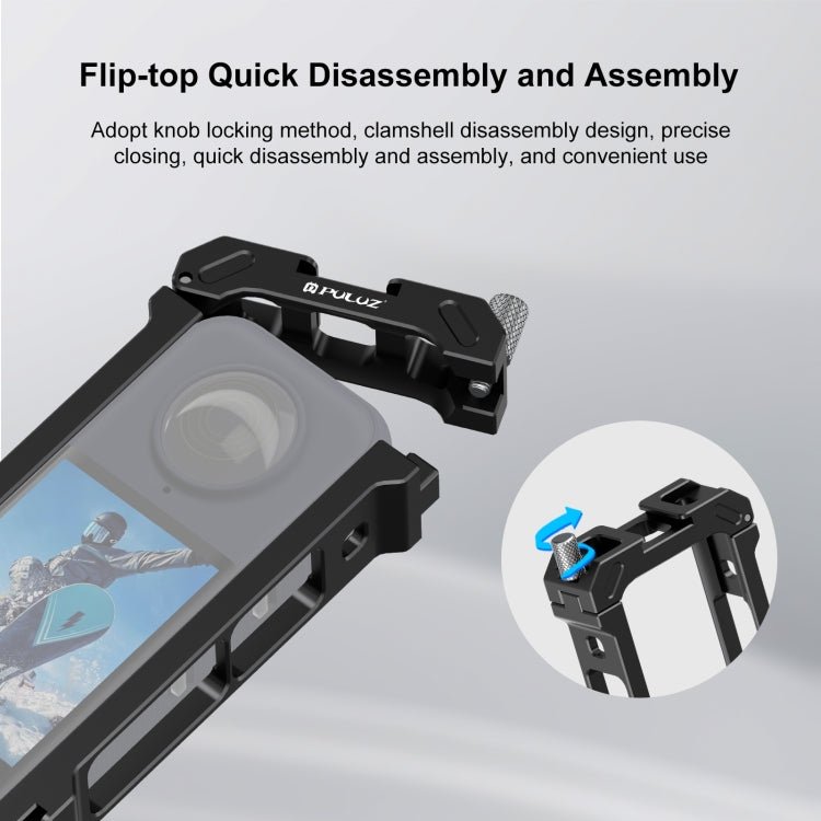 For Insta360 X4 PULUZ Metal Protective Cage Rig Housing Frame with Expand Cold Shoe Base & Tripod Adapter, Cold Shoe Metal Cage - ORIWHIZDJI & Insta360 AccessoriesInsta360 X SeriesProtection & Cases