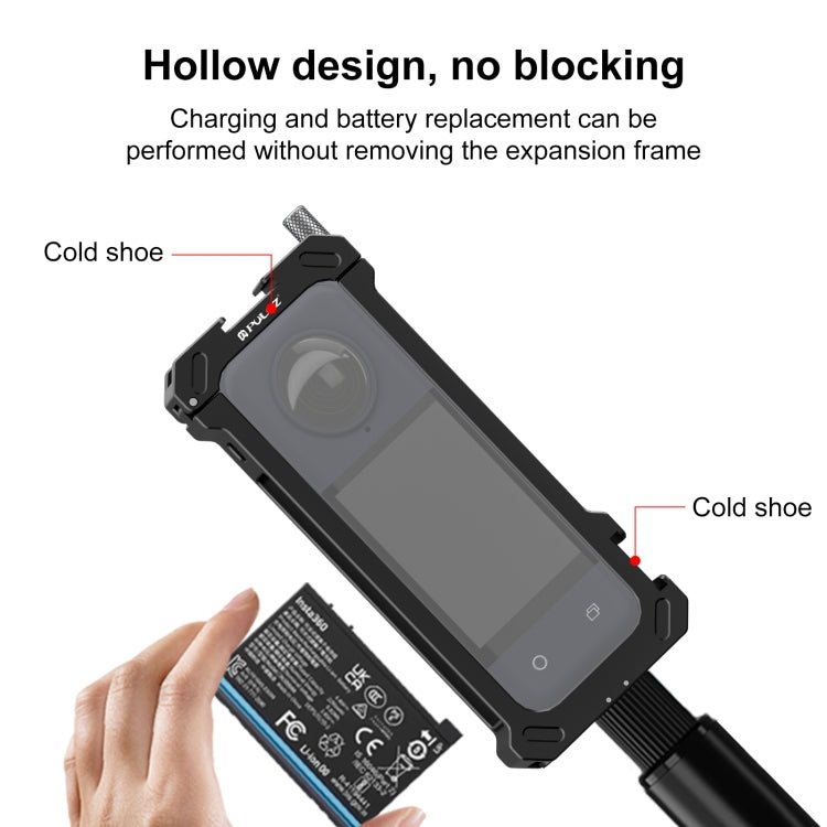 For Insta360 X4 PULUZ Metal Protective Cage Rig Housing Frame with Expand Cold Shoe Base & Tripod Adapter, Cold Shoe Metal Cage - ORIWHIZDJI & Insta360 AccessoriesInsta360 X SeriesProtection & Cases