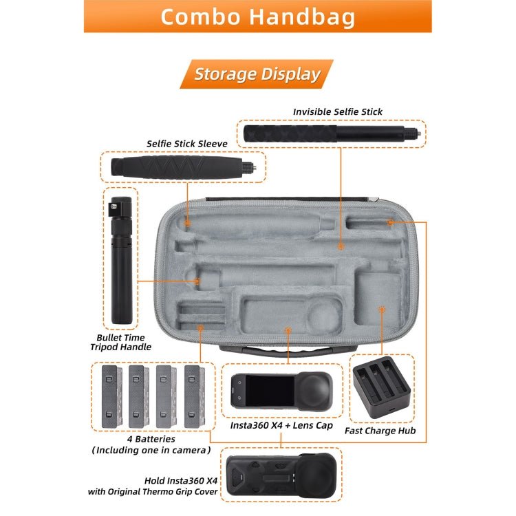 For Insta360 X4 / X5 Sunnylife Carrying Case Handbag, X4 - B812 Mini Camera Bag, X4 - B816 Combo Bag - ORIWHIZDJI & Insta360 AccessoriesInsta360 X SeriesProtection & Cases