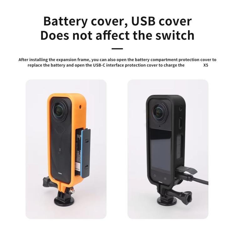 For Insta360 X5 360 Camera CQT Expandable Protective Cage Shockproof Case, Vertical Black, Horizontal Black, Vertical Orange, Horizontal Orange - ORIWHIZCQTDJI & Insta360 AccessoriesInsta360 X Series