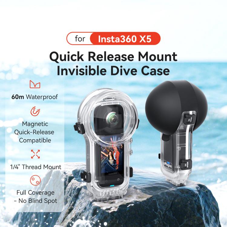 For Insta360 X5 AMagisn 60m/196ft Diving Case Quick - Release Full Invisible Waterproof Underwater Housing - ORIWHIZaMagisnDJI & Insta360 AccessoriesInsta360 X Series