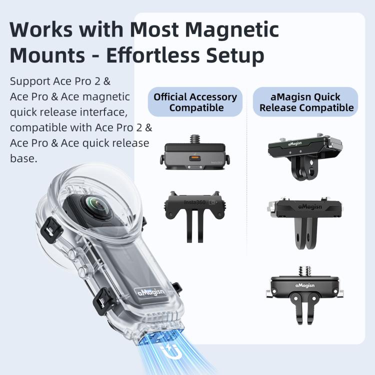For Insta360 X5 AMagisn 60m/196ft Diving Case Quick - Release Full Invisible Waterproof Underwater Housing - ORIWHIZaMagisnDJI & Insta360 AccessoriesInsta360 X Series