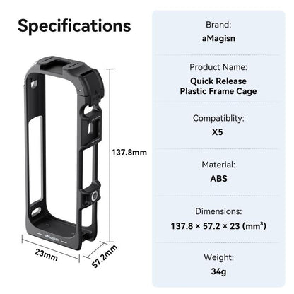 For Insta360 X5 AMagisn Quick Release Plastic Cage Expansion Frame Accessories, PF02 - ORIWHIZaMagisnDJI & Insta360 AccessoriesInsta360 X Series