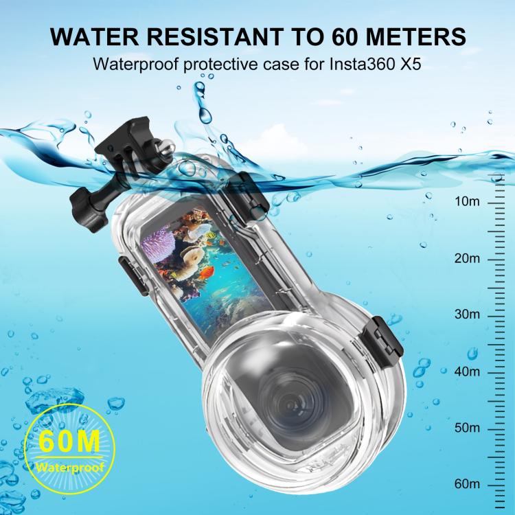 For Insta360 X5 PULUZ 60m Waterproof Sealed Diving Case with Silicone Lens Cover, Diving Case with Silicone Lens Cover - ORIWHIZDJI & Insta360 AccessoriesInsta360 X SeriesProtection & Cases