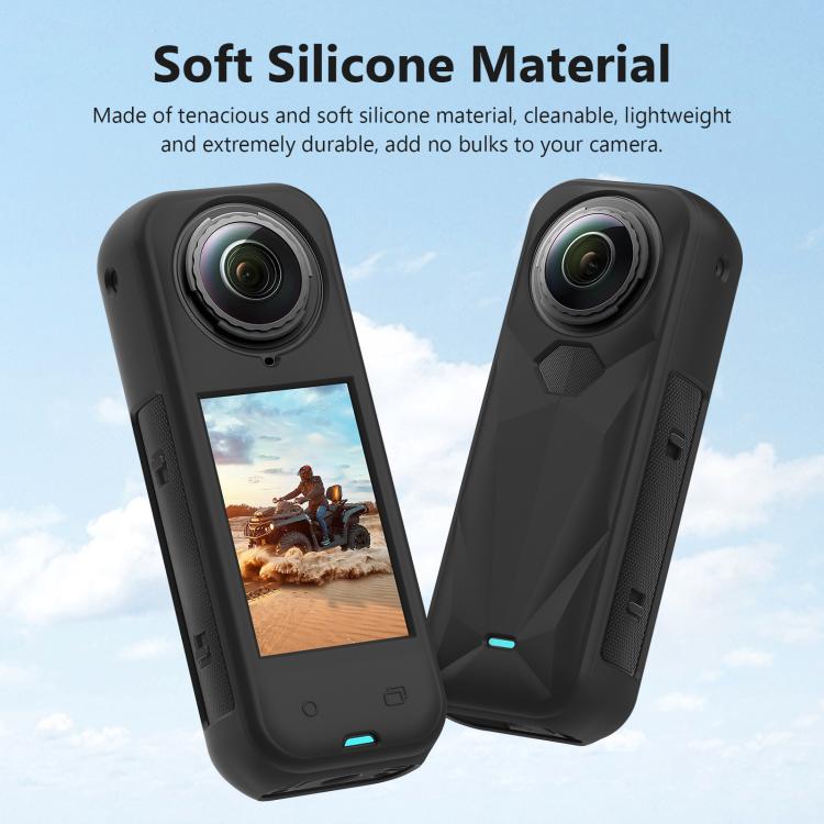 For Insta360 X5 PULUZ Silicone Protective Case with Lens Cover, Case with Lens Cover (Black) - ORIWHIZDJI & Insta360 AccessoriesInsta360 X SeriesProtection & Cases