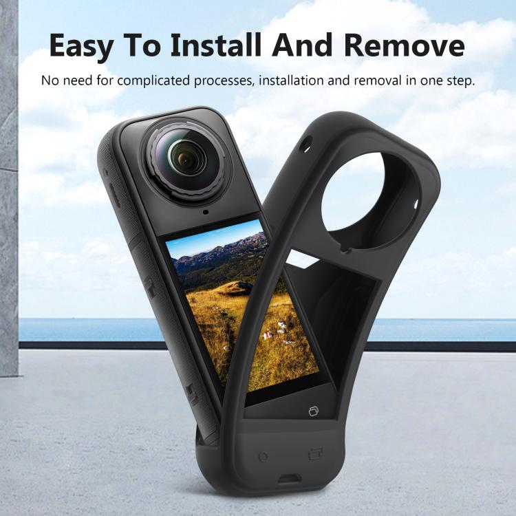 For Insta360 X5 PULUZ Silicone Protective Case with Lens Cover, Case with Lens Cover (Black) - ORIWHIZDJI & Insta360 AccessoriesInsta360 X SeriesProtection & Cases