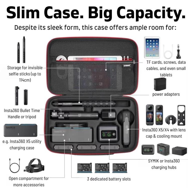 For Insta360 X5 / X4 Camera SYMIK Large Capacity Storage Bag Handbag Messenger Carrying Case - ORIWHIZDJI & Insta360 AccessoriesInsta360 X SeriesProtection & Cases
