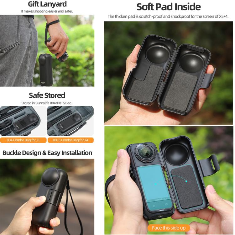 For Insta360 X5 / X4 Sunnylife Integrated Lens Screen Protective Cover Camera Case with Strap - ORIWHIZDJI & Insta360 AccessoriesInsta360 X SeriesProtection & Cases