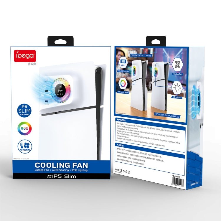 For PS5 Slim ipega PG - P5S019 Temperature Control Cooling Fan Face Cover Cooler + USB HUB with RGB Lights, ipega PG - P5S019 - ORIWHIZipegaSony AccessoriesSony Accessories Others