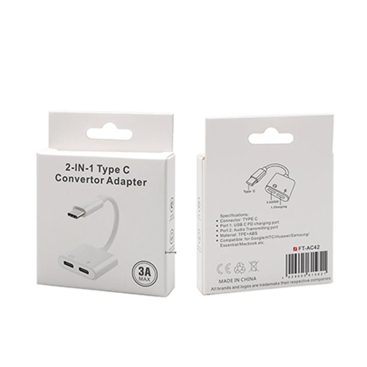 FT_AC42 2 in 1 18W PD USB - C / Type - C Male to USB - C / Type - C Audio + USB - C / Type - C Charging Female Audio Adapter - ORIWHIZ