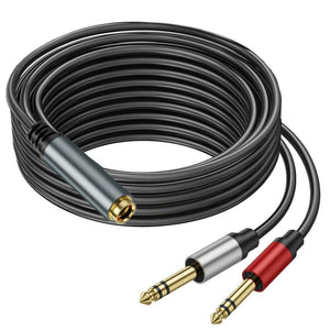 Gold Plated 6.35mm Female to 2 x 6.35mm Male Stereo Audio Adapter Y Splitter Cable, 0.3m, 1m, 2m, 3m, 5m - ORIWHIZ