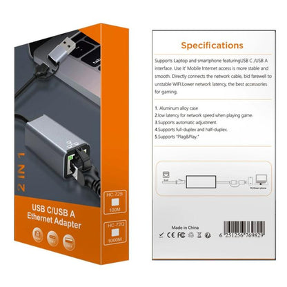 HC - 72S USB - C / USB - A to RJ45 Ethernet Adapter 100Mbps Network Converter, HC - 72S - ORIWHIZComputer & NetworkingHUB with Lan adapterUSB Hubs