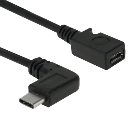 High Speed Micro USB Female to 90 Degrees Elbow USB - C / Type - C 3.0 Male Data Sync Cable Adapter, Length: 27.5 cm - ORIWHIZ