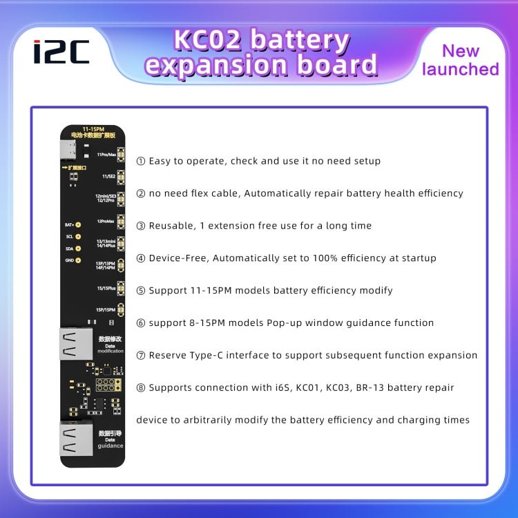 i2C KC02 Battery Data Repair Expansion Board Modifying Battery Efficiency for iPhone 11 - 15 Pro Max, KC02 - ORIWHIZ