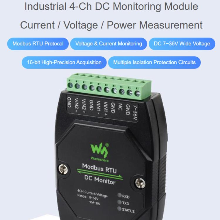 Industrial 4 - Ch DC Monitoring Module, 16 - Bit High - Precision Acquisition, Supports Voltage And Current Measurement, Modbus RTU Protocol, 33931 - ORIWHIZArduino & SCM SuppliesConsumer ElectronicsSensor Module