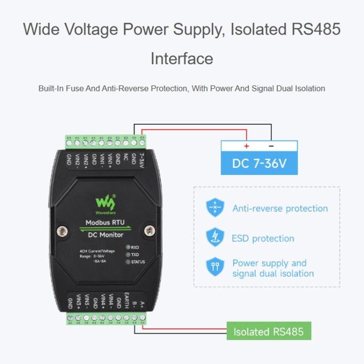 Industrial 4 - Ch DC Monitoring Module, 16 - Bit High - Precision Acquisition, Supports Voltage And Current Measurement, Modbus RTU Protocol, 33931 - ORIWHIZArduino & SCM SuppliesConsumer ElectronicsSensor Module