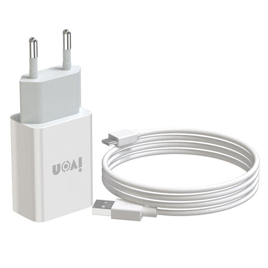 IVON AD - 33 2 in 1 2.1A Single USB Port Travel Charger + 1m USB to USB - C / Type - C Data Cable Set,, EU Plug, US Plug - ORIWHIZ