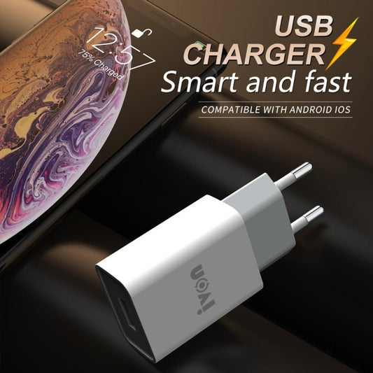IVON AD - 33 2 in 1 2.1A Single USB Port Travel Charger + 1m USB to USB - C / Type - C Data Cable Set,, EU Plug, US Plug - ORIWHIZ