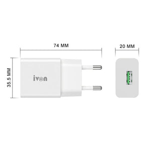 IVON AD - 35 2 in 1 18W QC3.0 USB Port Travel Charger + 1m USB to Micro USB Data Cable Set,, EU Plug, US Plug - ORIWHIZ