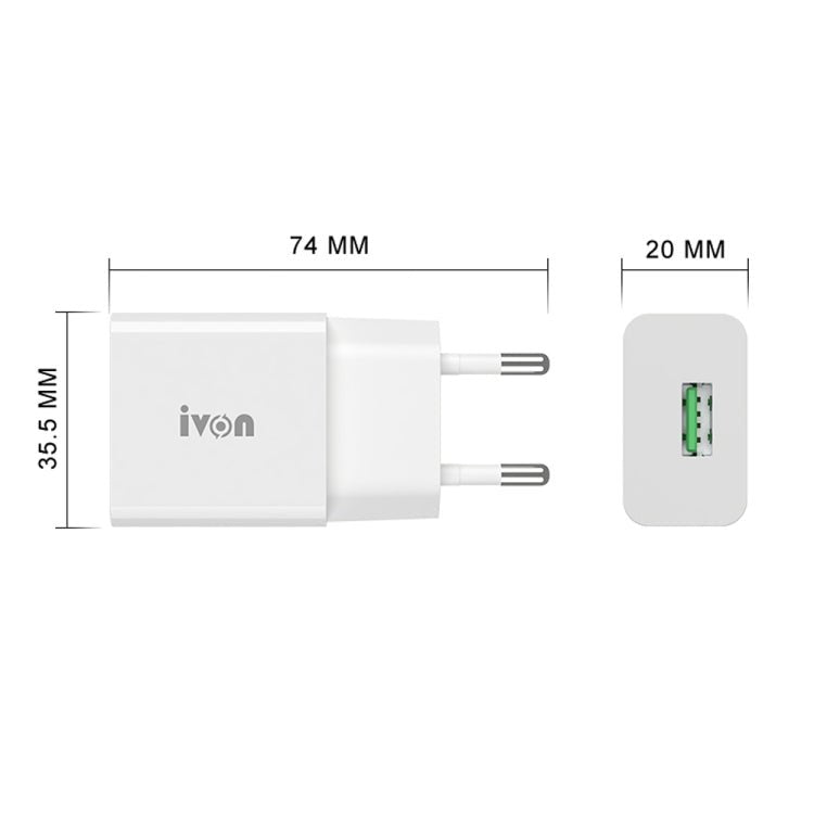 IVON AD - 35 2 in 1 18W QC3.0 USB Port Travel Charger + 1m USB to USB - C / Type - C Data Cable Set,, EU Plug, US Plug - ORIWHIZ