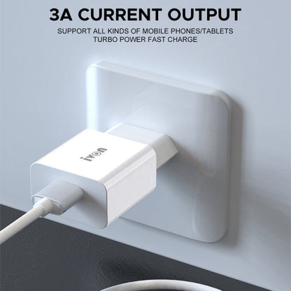 IVON AD - 35 2 in 1 18W QC3.0 USB Port Travel Charger + 1m USB to USB - C / Type - C Data Cable Set,, EU Plug, US Plug - ORIWHIZ