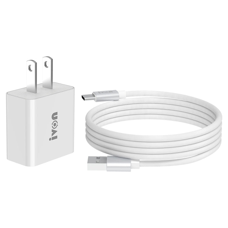 IVON AD - 35 2 in 1 18W QC3.0 USB Port Travel Charger + 1m USB to USB - C / Type - C Data Cable Set,, EU Plug, US Plug - ORIWHIZ