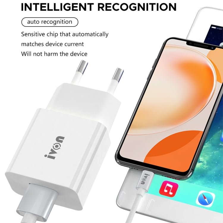 IVON AD - 35 2 in 1 18W QC3.0 USB Port Travel Charger + 1m USB to USB - C / Type - C Data Cable Set,, EU Plug, US Plug - ORIWHIZ