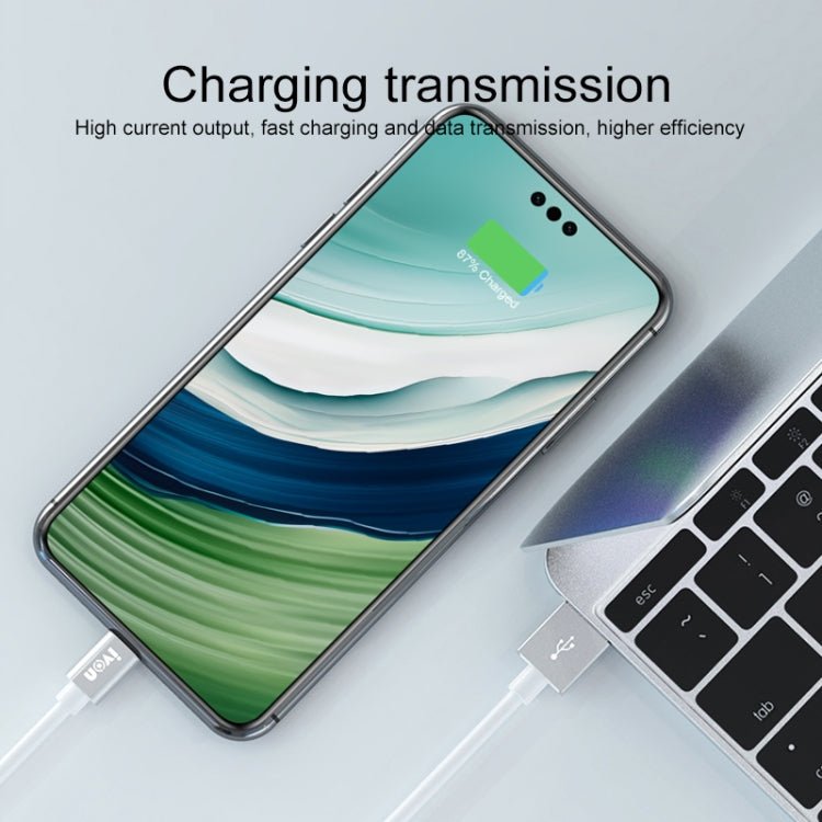 IVON CA73 2.4A Type - C / USB - C Fast Charging Data Cable, Length: 2m, Type - C - ORIWHIZ