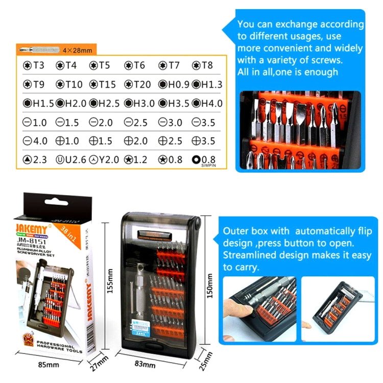 JAKEMY JM - 8151 38 in 1 Screwdriver Tools Set Precision Screwdriver Set Repair Tool Hand Tools, JM - 8151 - ORIWHIZ