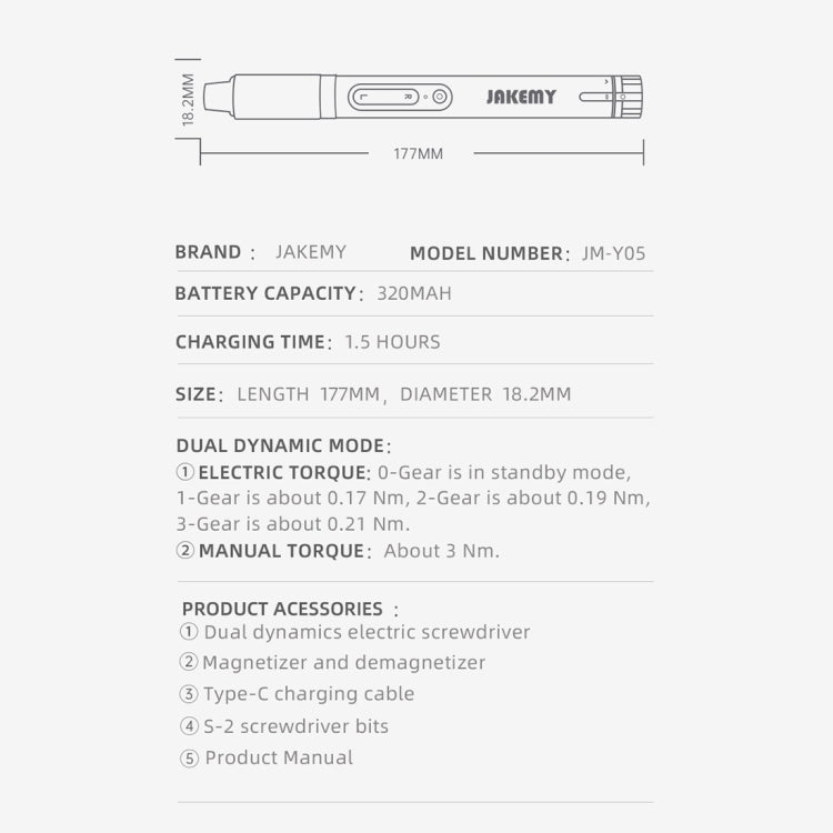JAKEMY JM - Y05 8 in 1 Type - c Fast Charging Dual Power High Precision Electric Screwdriver, JM - Y05 - ORIWHIZ
